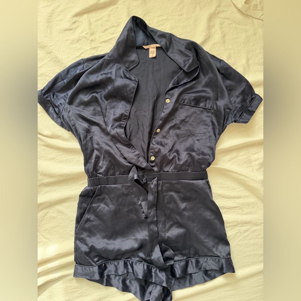 Victoria's Secret Black Satin pajamas romper